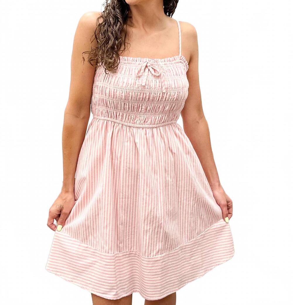 NEW HEM & THREAD smocked stripe mini dress in pink & cream